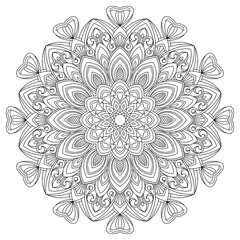 Vector drawing for coloring book. Geometric floral pattern. Contour drawing on a white background. Mandala.