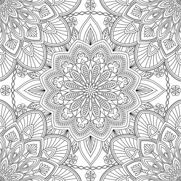 Vector coloring. Geometric floral pattern. Contour drawing on a white background.
