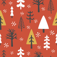 vector seamless pattern with cute winter trees
