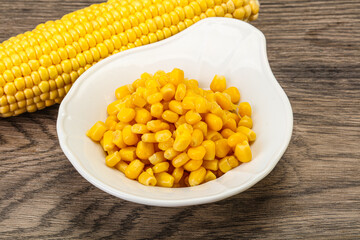 Sweet yellow corn in the bowl