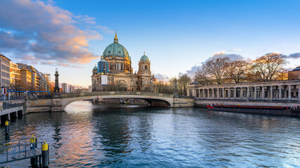 the famous berlin cathedral while sunset - obrazy, fototapety, plakaty