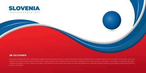 White, blue, and red abstract background with blue circle design. Slovenia Independence day template design.