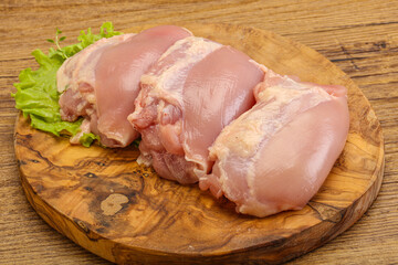 Raw chicken boneless and skinless leg