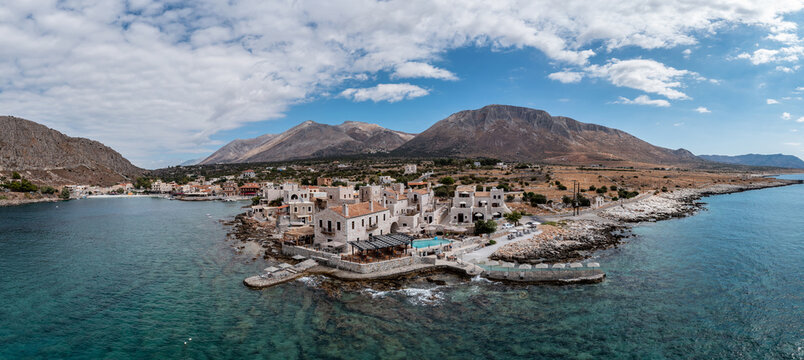 Gerolimenas Mani peninsula, Laconia, Peloponnese, Greece. Aerial drone view of coastal town