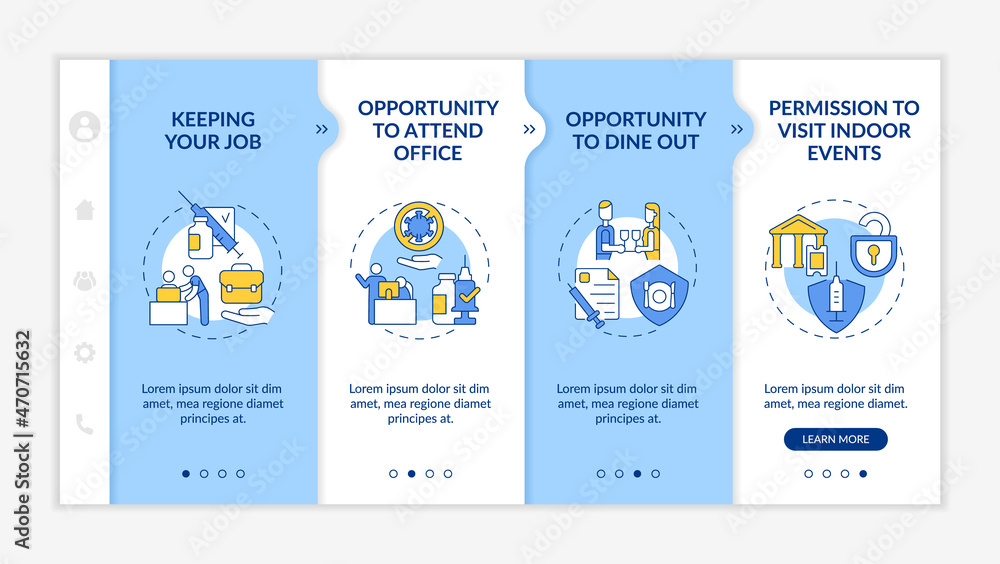 Aufkleber fully vaccinated individuals benefits onboarding vector template. responsive mobile website with ico
