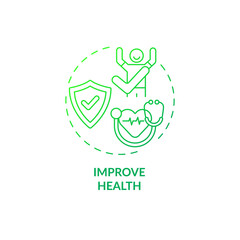 Improve health green gradient concept icon. Annual checkup benefits abstract idea thin line illustration. Regular doctor examination. Healthcare. Vector isolated outline color drawing