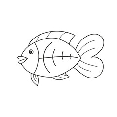 Simple coloring page. Drawing worksheet for preschool kids with easy gaming level - Fish