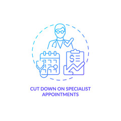 Cut down on specialist appointments blue gradient concept icon. Annual checkup abstract idea thin line illustration. Physician instead of specialist. Vector isolated outline color drawing