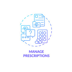 Manage prescriptions blue gradient concept icon. Annual checkup abstract idea thin line illustration. Personal treatment recommendations. Patient record. Vector isolated outline color drawing