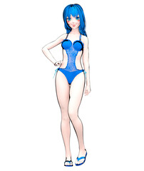 3D comics cosplay anime girl in swimsuit.