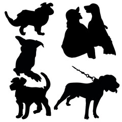 Vector dog illustrations black silhouettes set