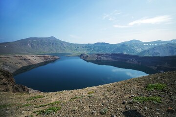 Lake in Ksudach - a stratovolcano in southern Kamchatka, Russia.