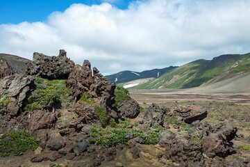 Lava field south to the Vilyuchinsky stratovolcano (Vilyuchik) in the southern part of the Kamchatka Peninsula, Russia