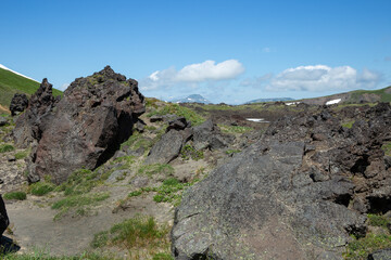 Lava field south to the Vilyuchinsky stratovolcano (Vilyuchik) in the southern part of the Kamchatka Peninsula, Russia