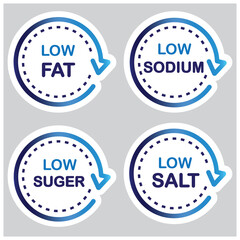 Low fat, salt, sodium, sugar - sticker, labels.