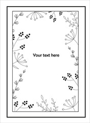 Vector black and white frame with herbs