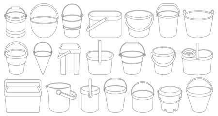 Bucket vector ouline set icon. Vector illustration plastic bucketful on white background. Isolated ouline set icon bucket.