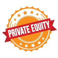 PRIVATE EQUITY text on red orange ribbon stamp.