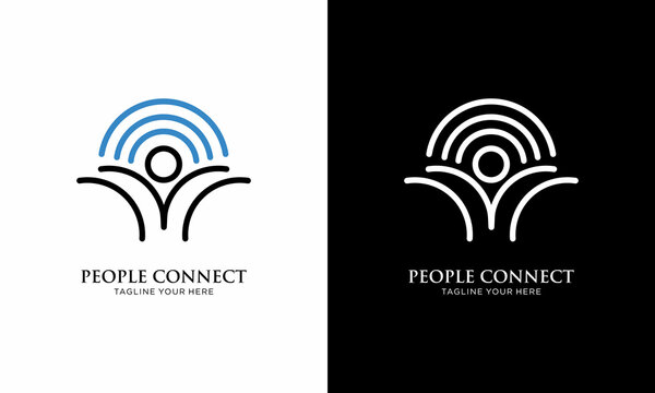 People with wifi internet connect logo design vector template on a black and white background.