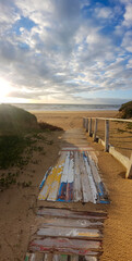 Wooden path to an wonderful beach at the southern coast of spain at the Mediterranean sea