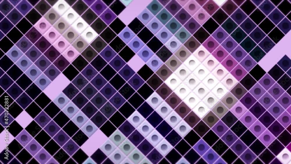 Poster violet rectangular tiles in seamless loop animated mosaic. motion. geometric flat shapes with dots i