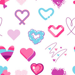 Valentine Day seamless pattern with various hearts. Romantic background.