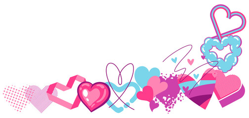 Valentine Day greeting card with various hearts. Romantic background.