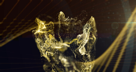 Obraz premium Image of white and yellow particle form moving on dark background