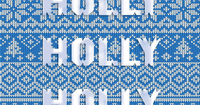 Image of holly text in repetition at christmas on blue background - Powered by Adobe