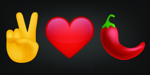 Peace Love and Hot Pepper Illustration Emoji Design. Motivational Quote Emoticon Vector Symbol.