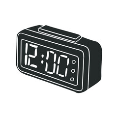 Digital Clock Icon Silhouette Illustration. Alarm Vector Graphic Pictogram Symbol Clip Art. Doodle Sketch Black Sign.