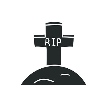 RIP Grave Icon Silhouette Illustration. Cross Vector Graphic Pictogram Symbol Clip Art. Doodle Sketch Black Sign.