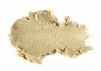 Hummus, chickpea and pumpkin seeds spread, isolated on white background, top view