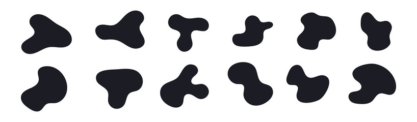 Organic blob shapes. Isolated dynamic blob set on white background. Abstract fluid figures.
