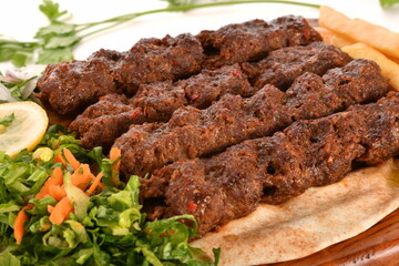Kebab, traditional Turkish, Greek meat and chickens food, isolated on white background