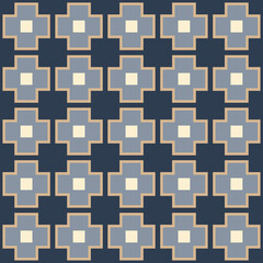 Abstract geometric pattern of squares with crosses. Seamless mosaic and tile. Vector illustration