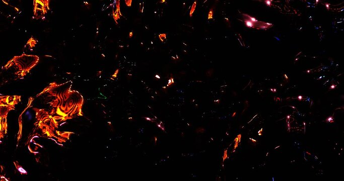 Neon colorful flashes in waves of night city. Bright purple 3d render of glare in water surface with blurry geometric stains. Futuristic synthwave of nightclub lights with laser energy of vaporwave