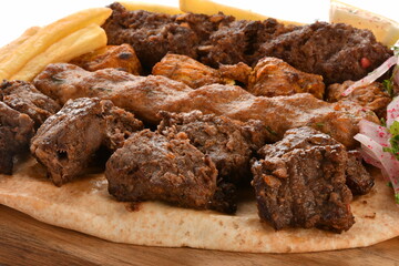 Kebab, traditional Turkish, Greek meat and chickens food, isolated on white background