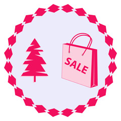 Winter sale - abstract icon - Christmas tree, shopping bag - vector. Christmas sale. Falling prices for the year. Business concept.
