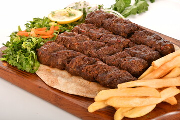 Kebab, traditional Turkish, Greek meat and chickens food, isolated on white background