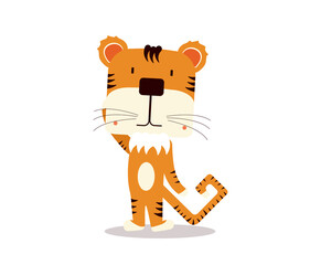 Adorable red tiger cub waving his paw. Funny character of the symbol of the new year. Printing cards or baby clothes.