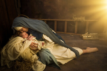 Nativity scene sleeping mother - 470730026
