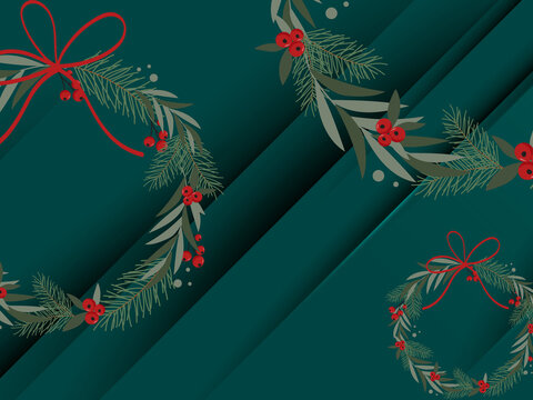 Template for Christmas and New Year, decorations with branches and cones, ball. Design element 2022