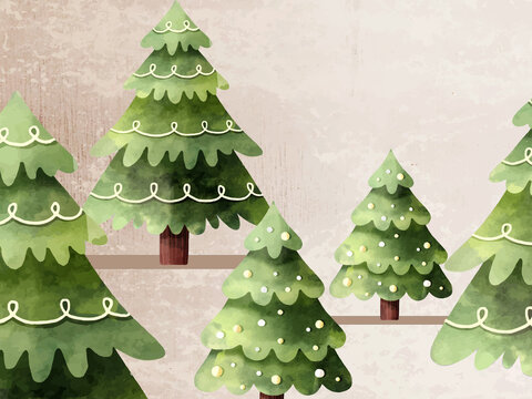 Design Christmas and Happy New Year. Horizontal card with Christmas trees. 2022