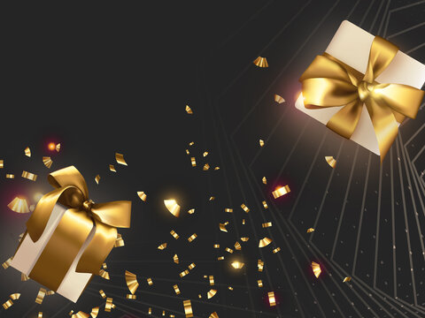 Falling gift box, happy new year, merry christmas, happy birthday, illustration.