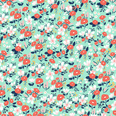 Pretty Vector Florals on Mint with coral flowers
