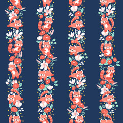 Red Panda with Pretty Florals