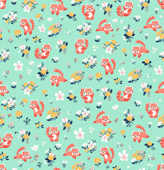 Red Panda with Pretty Florals