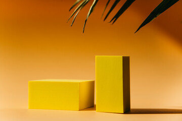 Abstract background with shapes and podiums for product presentation. A podium for the...
