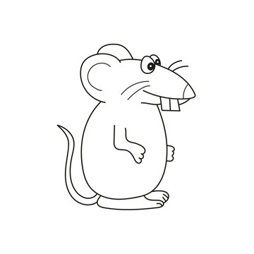 Simple coloring page. A cute gray rat is sitting - linear vector illustration for coloring. Outline